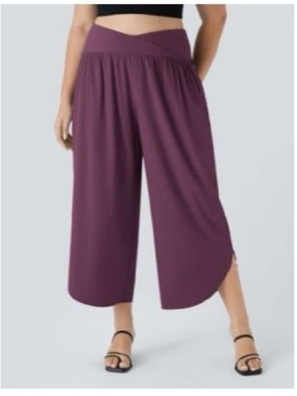 Women's Wide-Leg Cropped Pants - Plum